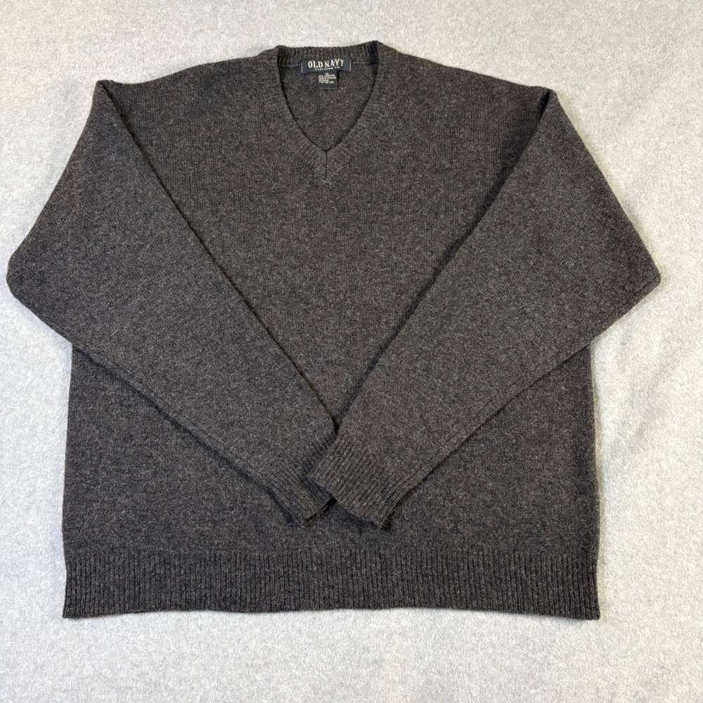 Old Navy Mens XL Lambswool V-Neck Sweater Charcoal Gray Heather Soft Preppy Knit